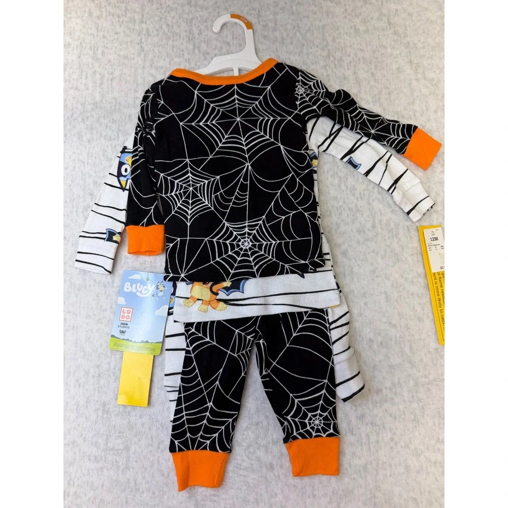 Bluey Halloween Pajamas 4 Piece Set 12M Spiderweb Mummy Costume Cotton‎ NWT